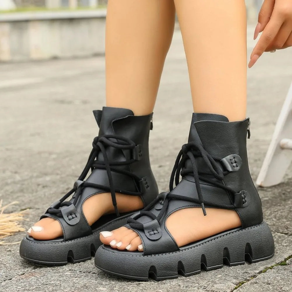 Women's PU Leather Wedge Platform Gladiator Sandals | Zip
