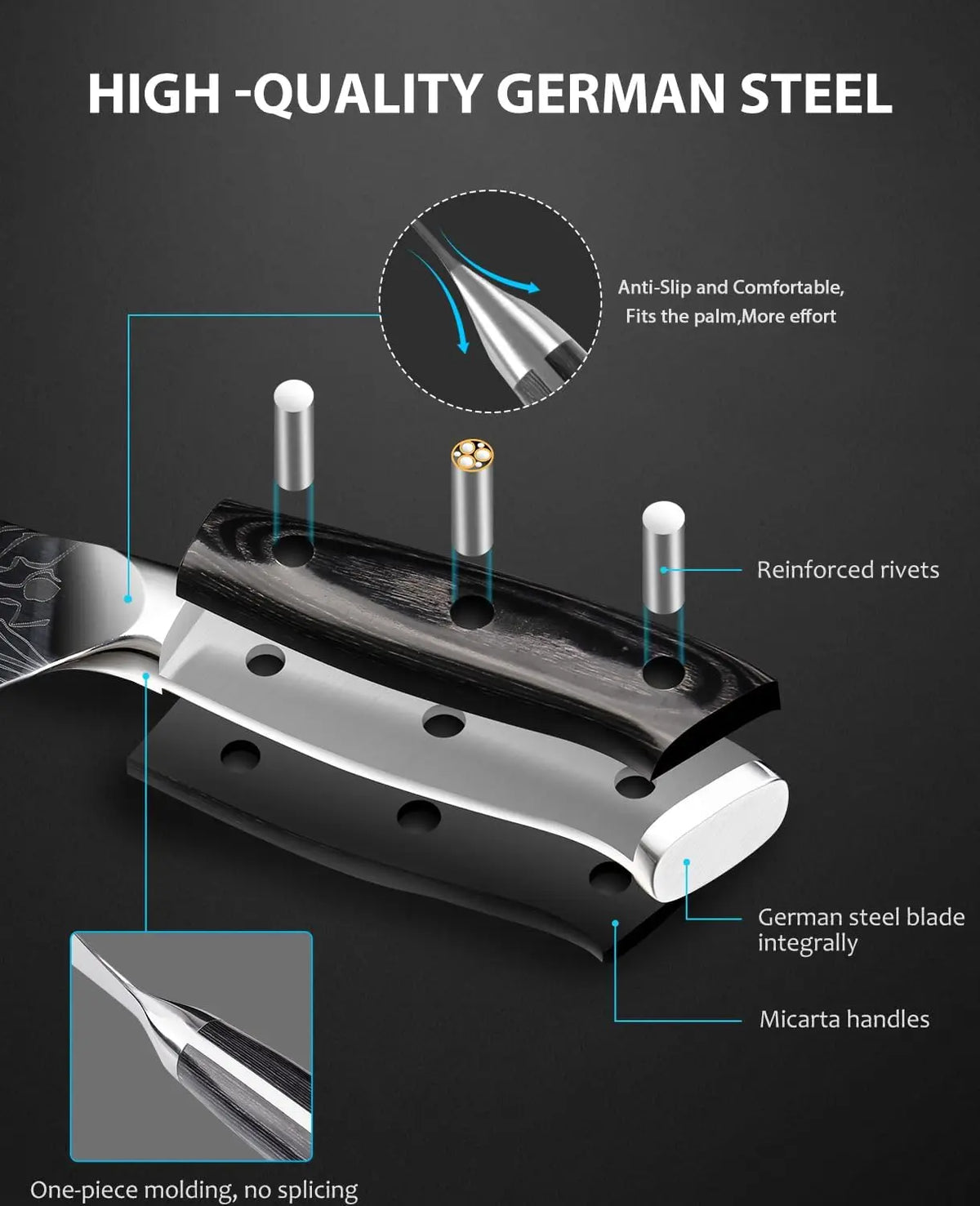 XITUO 8" Serrated Bread Knife – Damascus Steel Laser Blade