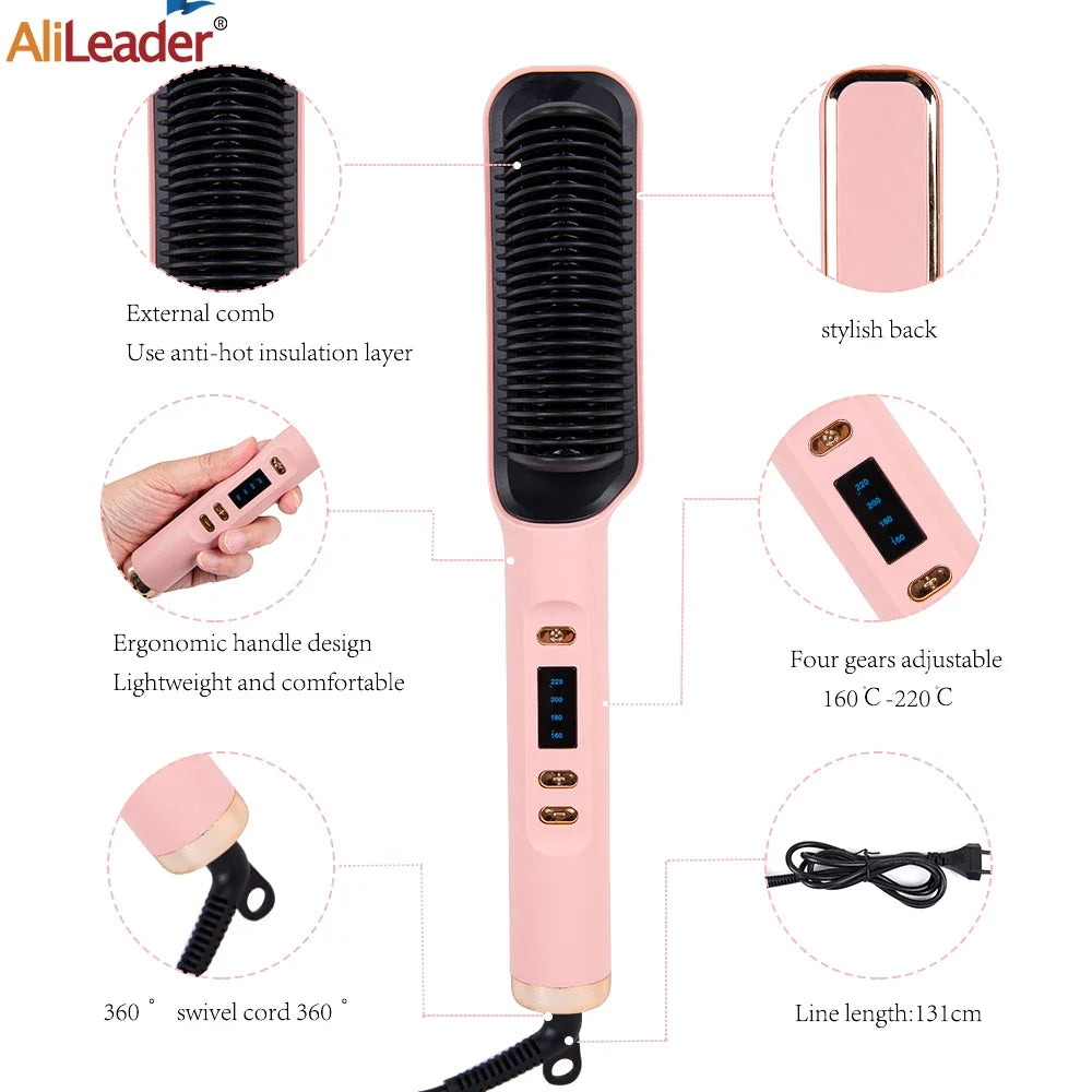 AliLeader 2-in-1 Hair Straightener Brush | Anti-Frizz, Fast Heat