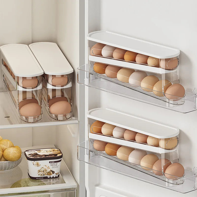 Auto-Rotating Clear Egg Holder – 2-Layer Fridge Organizer