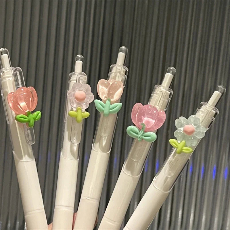 Kawaii Tulip Gel Pen – Smooth 0.5mm Quick-Dry Aesthetic Pen