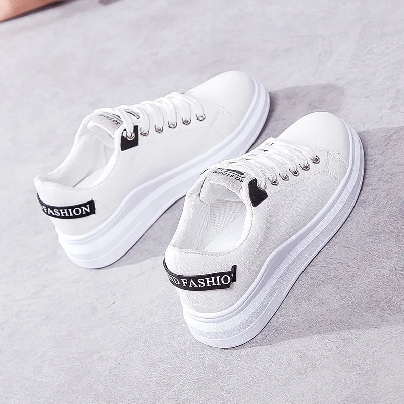 YBQJOO Women's Low-Cut Casual Non-Slip White Sneakers