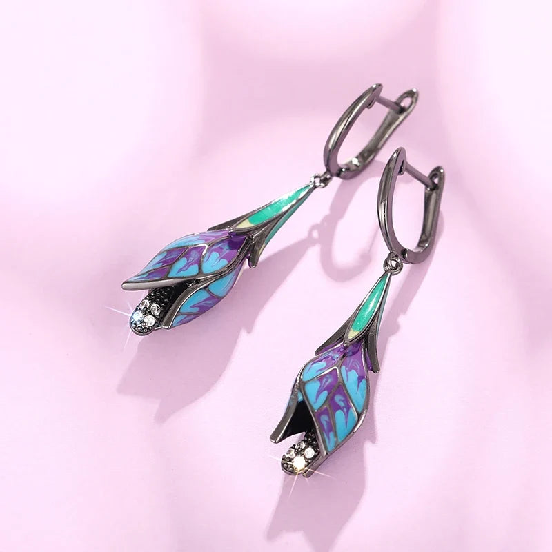Huitan Black Tulip Flower Dangle Earrings | Women's Jewelry