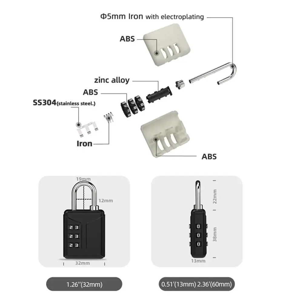 Backpack Zipper Lock Mini Password Padlock Trolley Case Student