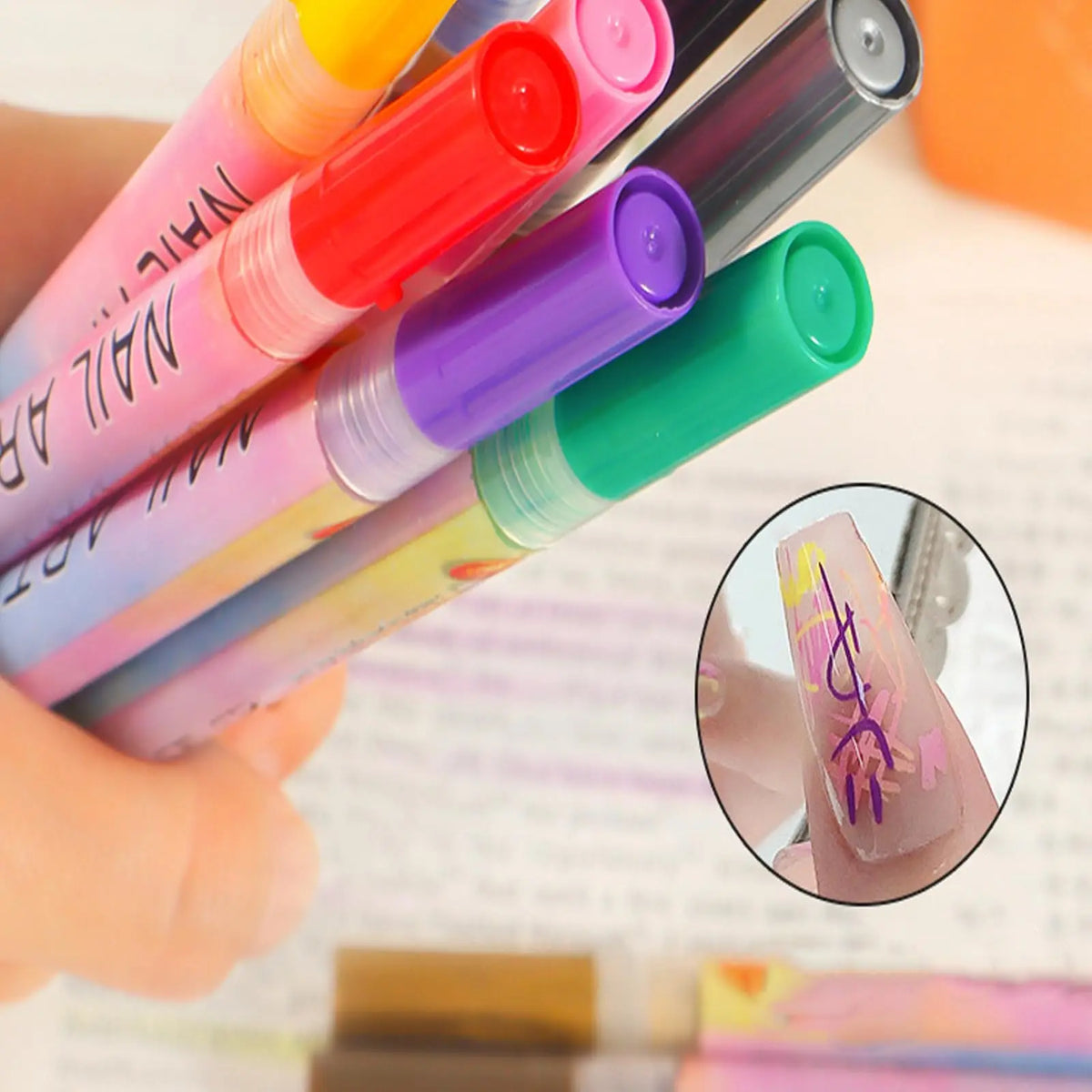 12 Colors Nail Art Pens Quick-dry DIY Design Markers Colorful Drawing