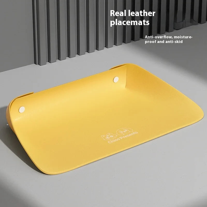 Leather Pet Placemat Cat Bowl Mat Semi-enclosed Thickened Anti-slip