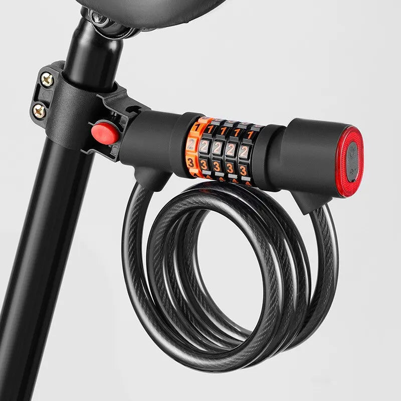 Bike Lock with Tail Light – 5-Digit Steel Cable Combo Lock