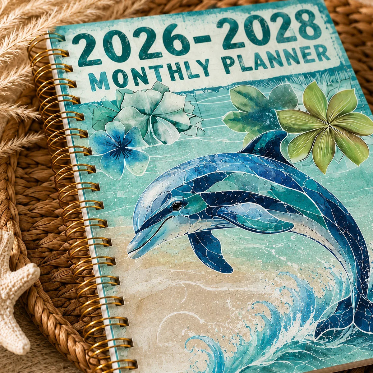 2026-2028 3 Year Spiral Planner Monthly Daily Agenda Cute Dolphin