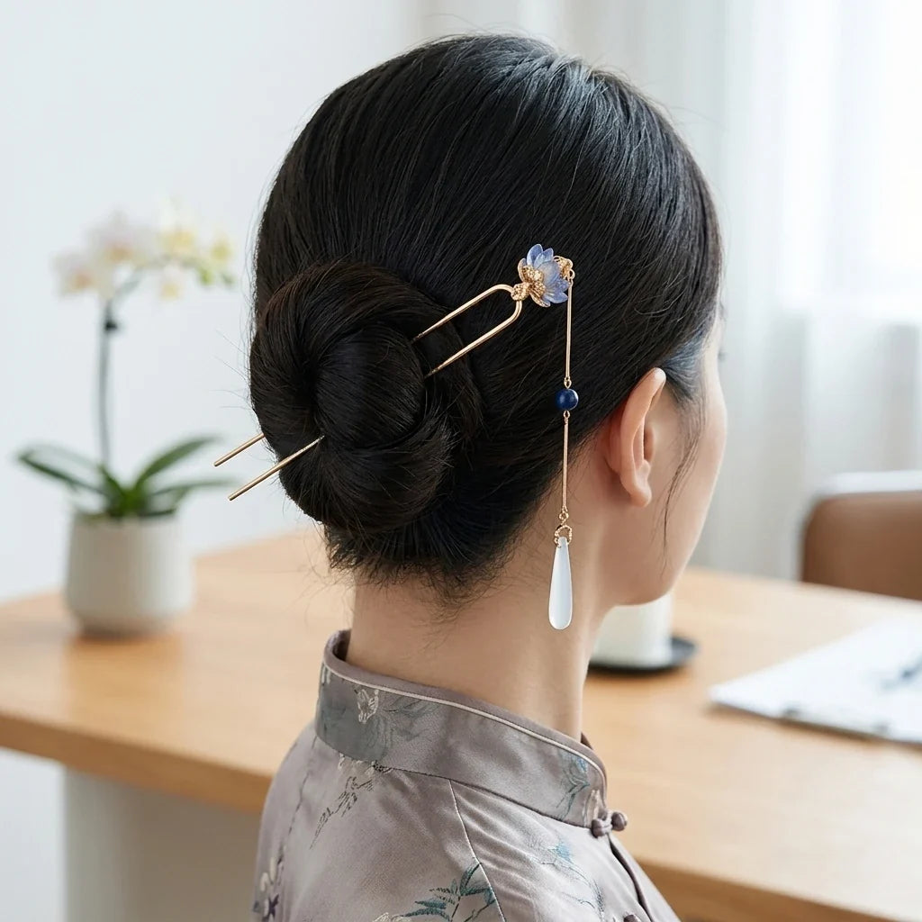 Purple Lotus Tassel Hairpin | Hanfu Cheongsam Hair Accessory