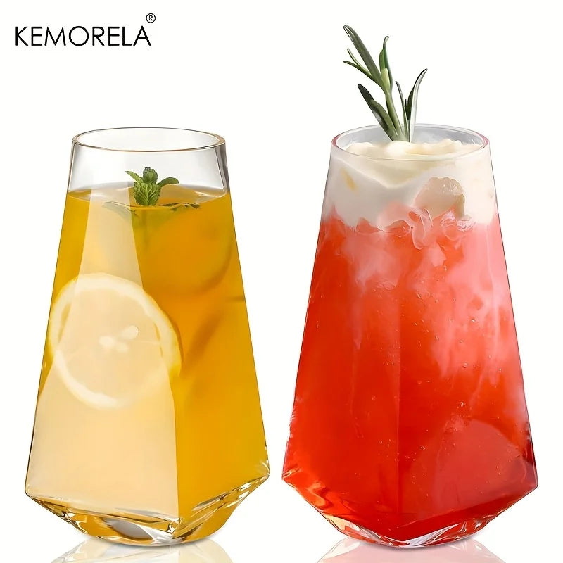 KEMORELA 500ml Geometric Crystal Highball Glasses – 1 or 2 Pack