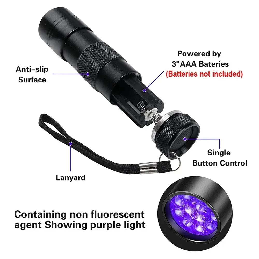 UV Blacklight Flashlight 9/12 LED 395nm – Pet Stain Detector