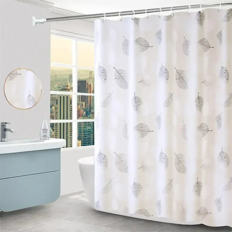 Eco Friendly PEVA Waterproof Bath Curtain Rustproof Grommets Leaf