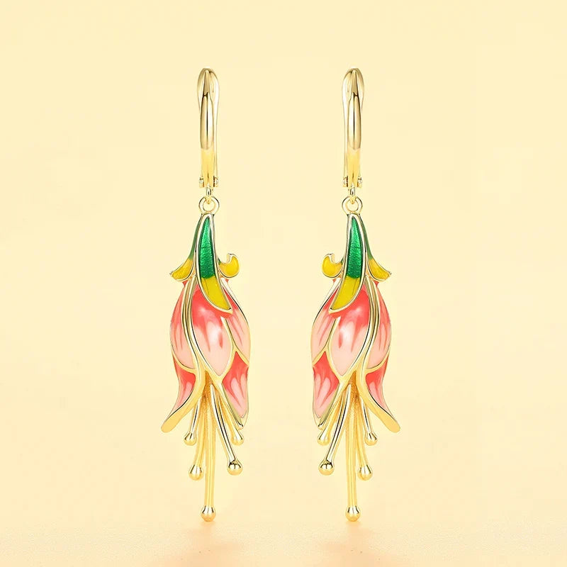Huitan Pink Tulip Enamel Drop Earrings | Women's Fashion Jewelry