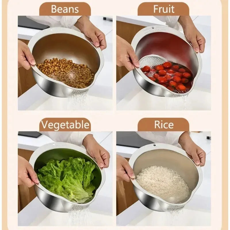 Stainless Steel 304 Rice Washer Strainer Bowl Washing Sieve Colander
