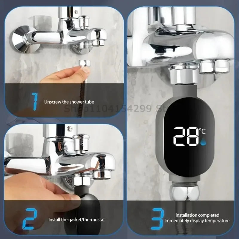 Digital LED Shower Thermometer – 0–99°C Water Temp Display