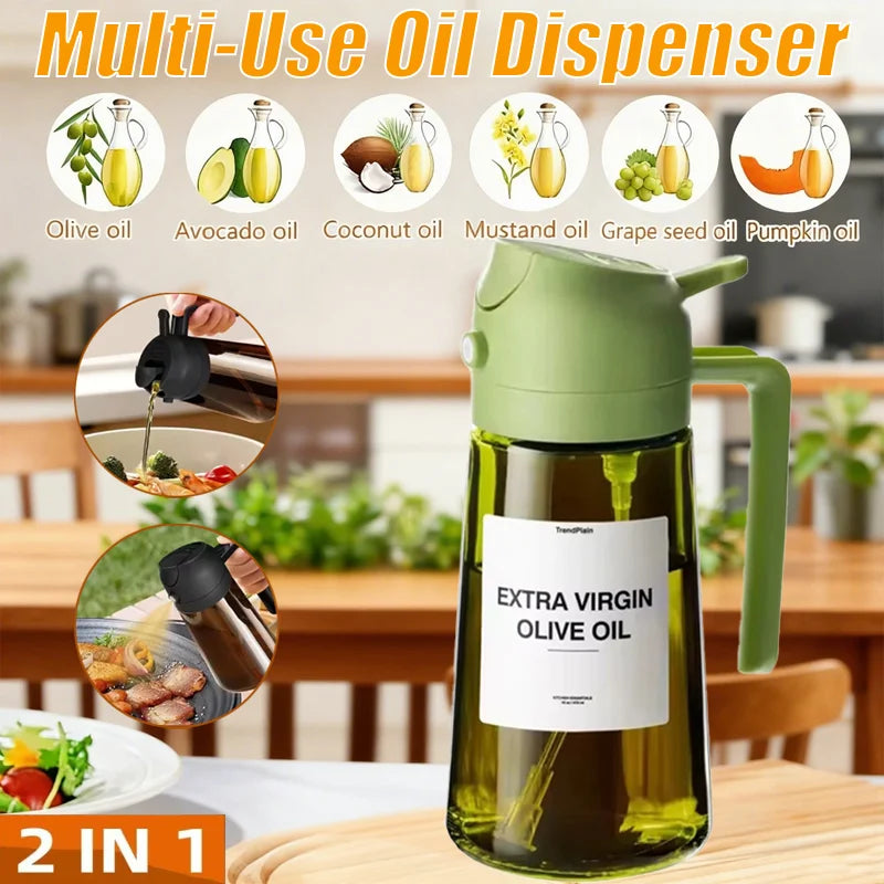 2-in-1 Glass Oil Dispenser Spray Bottle Leakproof Olive Sprayer