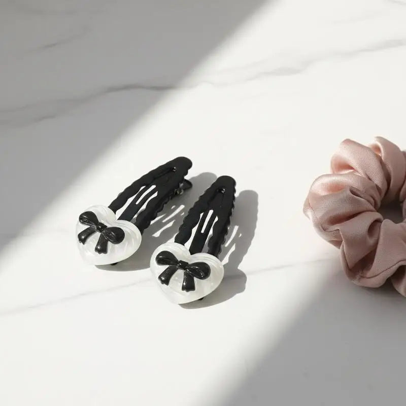 Heart Bowknot BB Hair Clips – Wavy Side Clips for Girls 2/6 Pcs