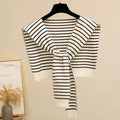 Women's Knitted Stripe Capelet – Lightweight Shoulder Wrap Shawl