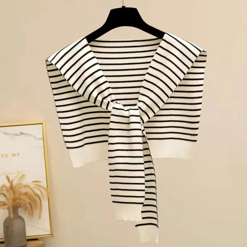 Women's Knitted Stripe Capelet – Lightweight Shoulder Wrap Shawl