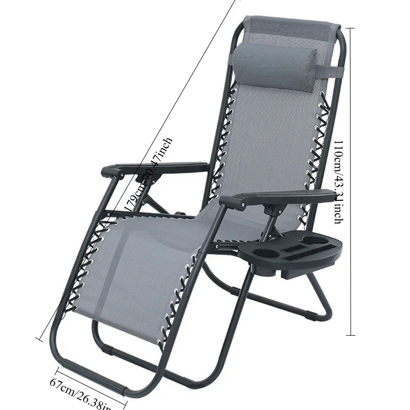 Folding Outdoor Lounge Chair with Cup Holder & Headrest