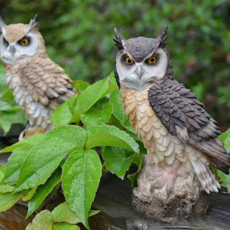 Realistic Fakes Horned Owl Bird Scarecrow Ow Figurine Porch Lawn Yard