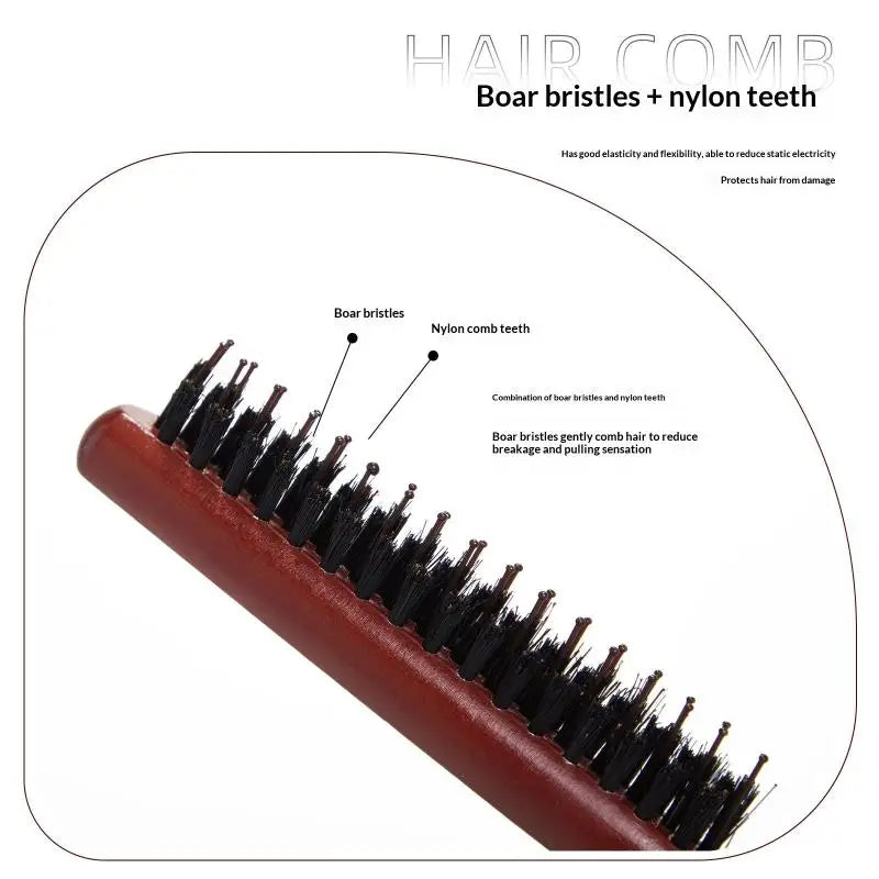 Wooden Handle 3-Row Boar Bristle Teasing Comb | Hair Styling