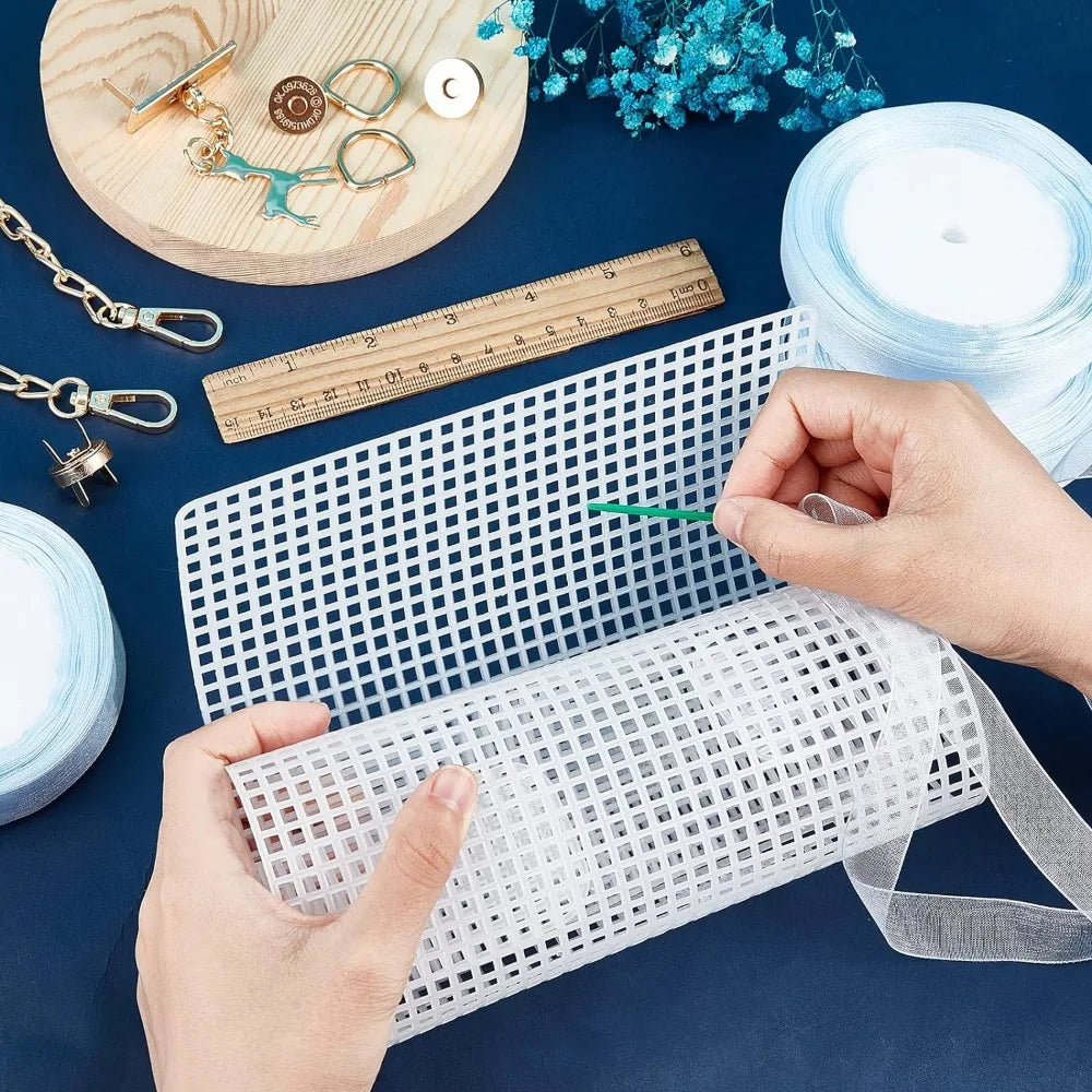 DIY Crochet Bag Kit – Mesh Canvas, Ribbon & Knitting Needles