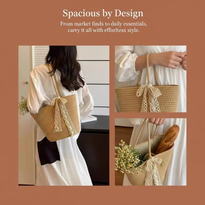 Woven Straw Tote Bag – Lightweight Beach & Shopping Bag
