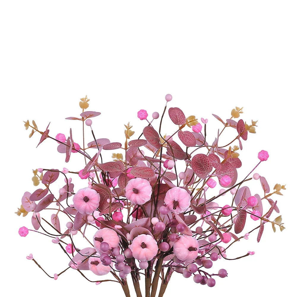 Artificial Pink Velvet Pumpkin Eucalyptus Leaf Pick Harvest