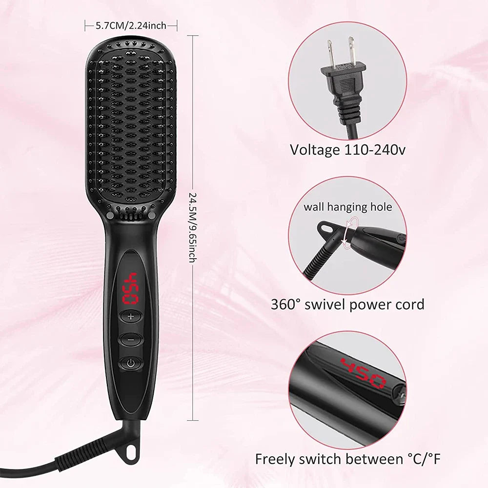 URGGU Ceramic Hair Straightener Brush | 12 Temps, Anti-Scald