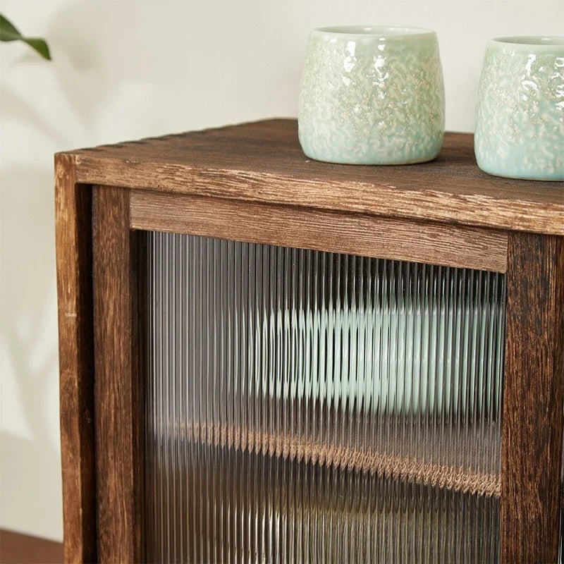 Desktop Solid Wood Storage Box Cup Cabinet Tea Water Shelf Glass