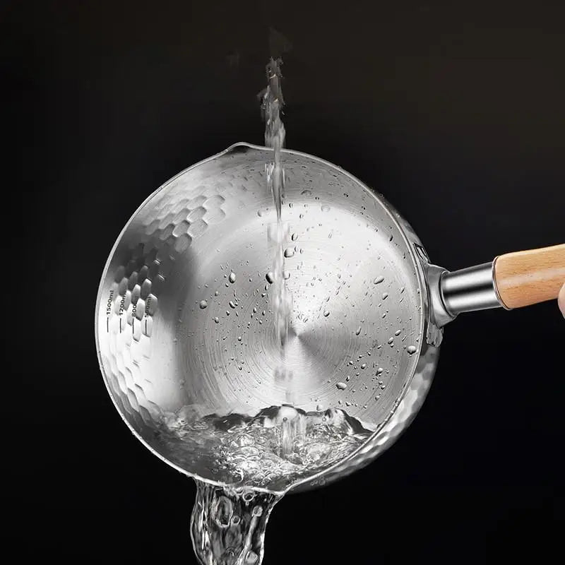 Stainless Steel Yukihira Saucepan | Wood Handle Non-Stick Pot