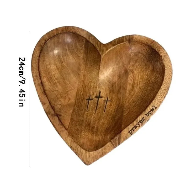 Wooden Religious Christian Congregation Prayer Bowl Gratitude Heart