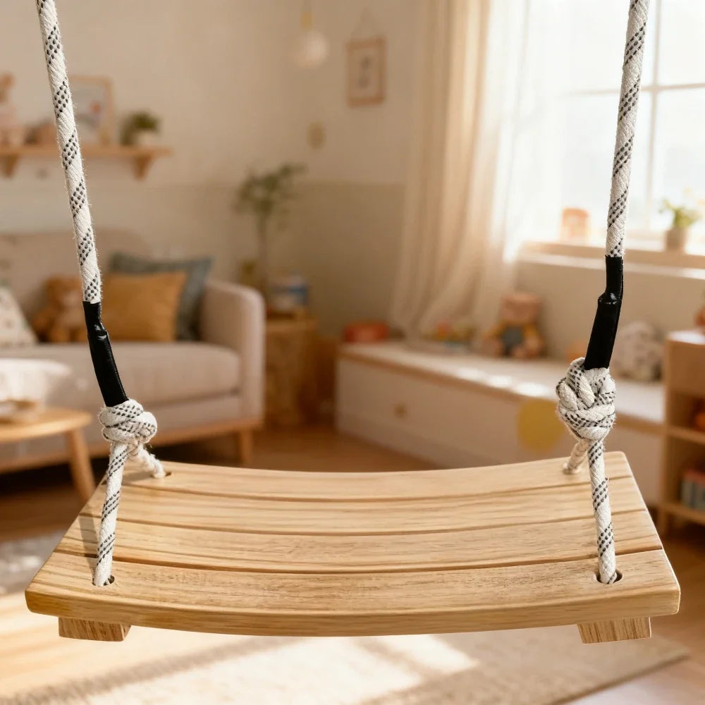 Adult Hanging Swing Chair – Solid Wood Porch Swing Indoor/Outdoor
