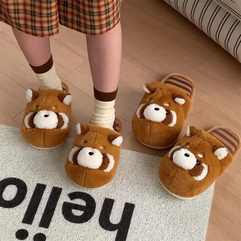 Women's Raccoon Plush Slippers – Cozy Indoor Fur Slides
