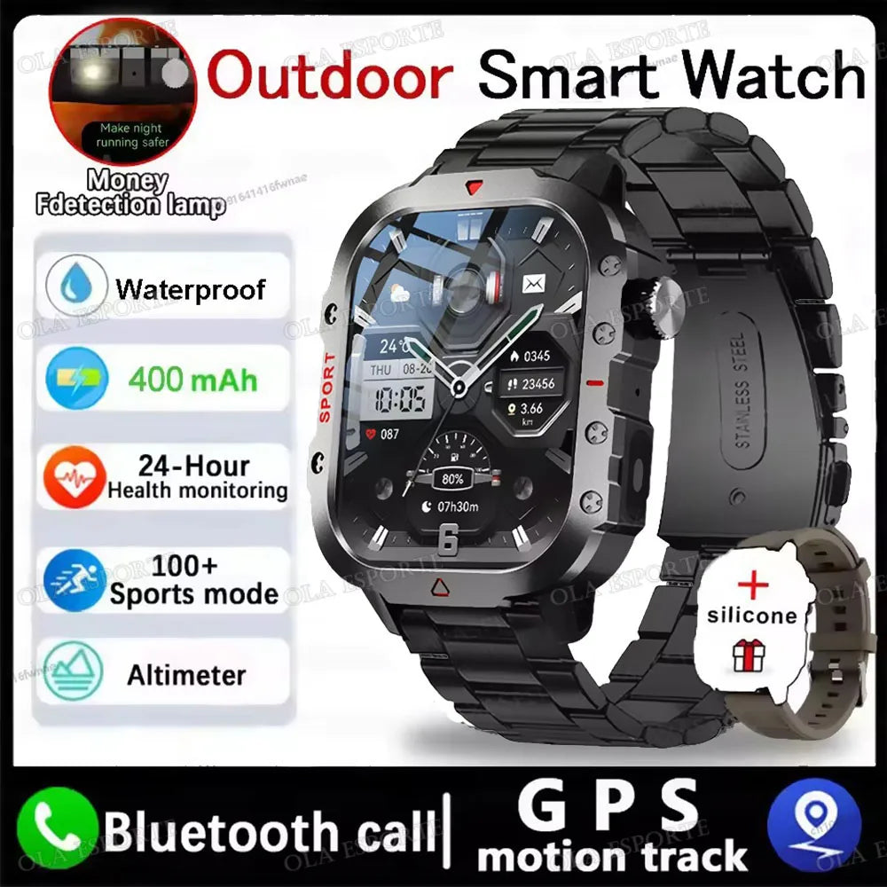 Military GPS Smart Watches Men Flashlight Waterproof Outdoor Sport