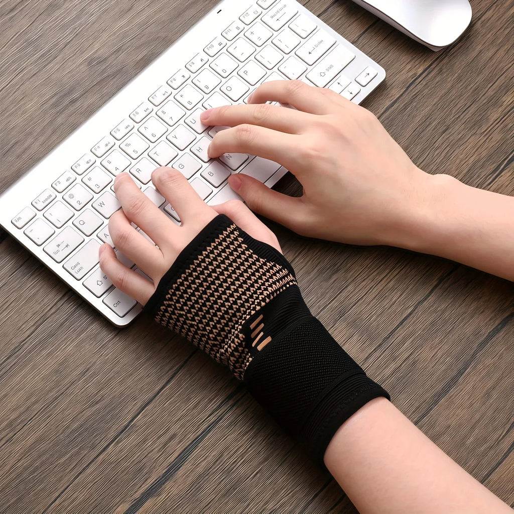 Copper Fiber Wrist Brace Gloves – Adjustable Compression Straps