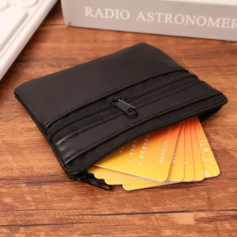 Unisex PU Leather Coin Purse & Key Holder – Zipper Mini Wallet