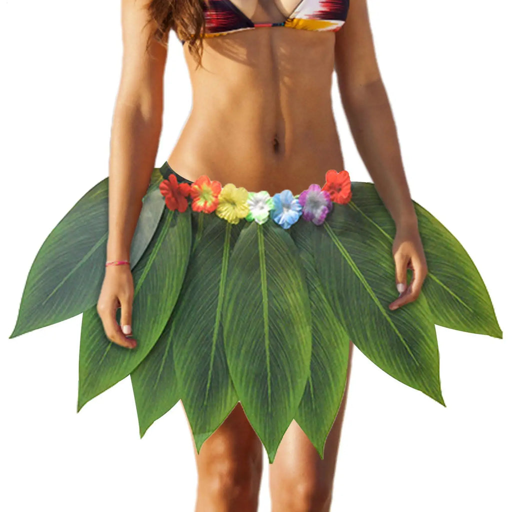 Hawaiian Grass Skirt with Flowers & Wreath Set | Party Costume