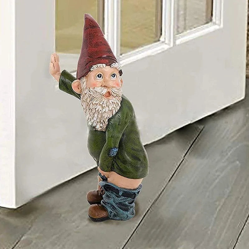 Urinating Gnome Statue – Resin Dwarf Garden Sculpture Decor