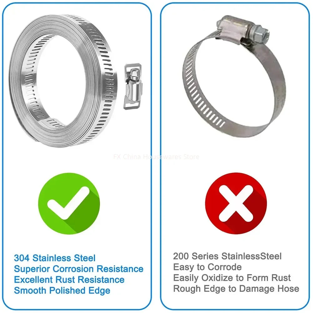9 8ft Adjustable Large Hose Clamps Worm Gear Stainless Steel Clamp+6