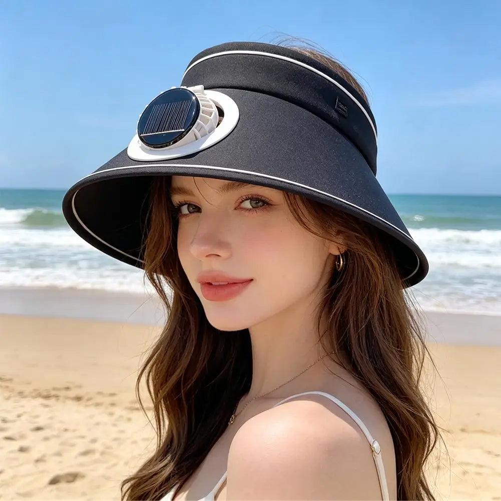 Solar USB Fan Sun Hat – Unisex Wide Brim Cooling Visor