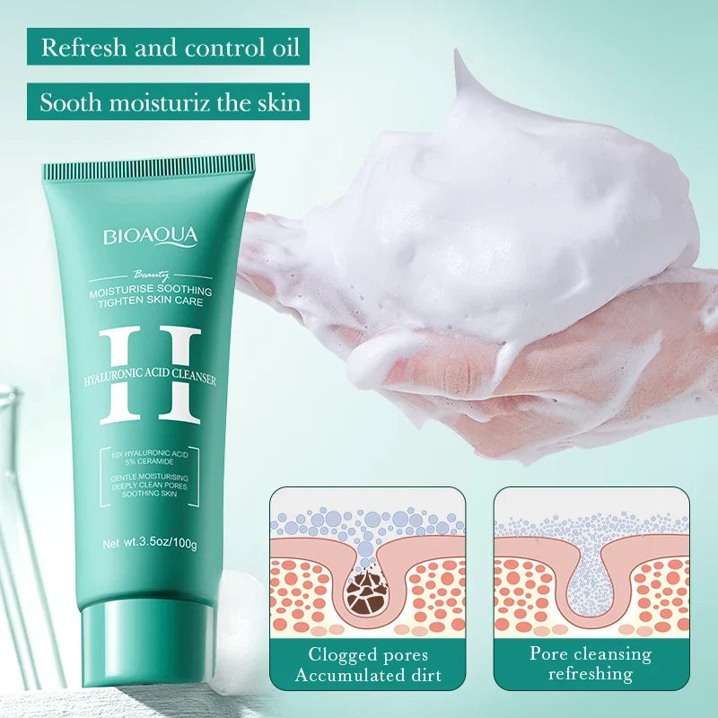 BIOAQUA Hyaluronic Acid Facial Cleanser – Moisturizing Foam Wash