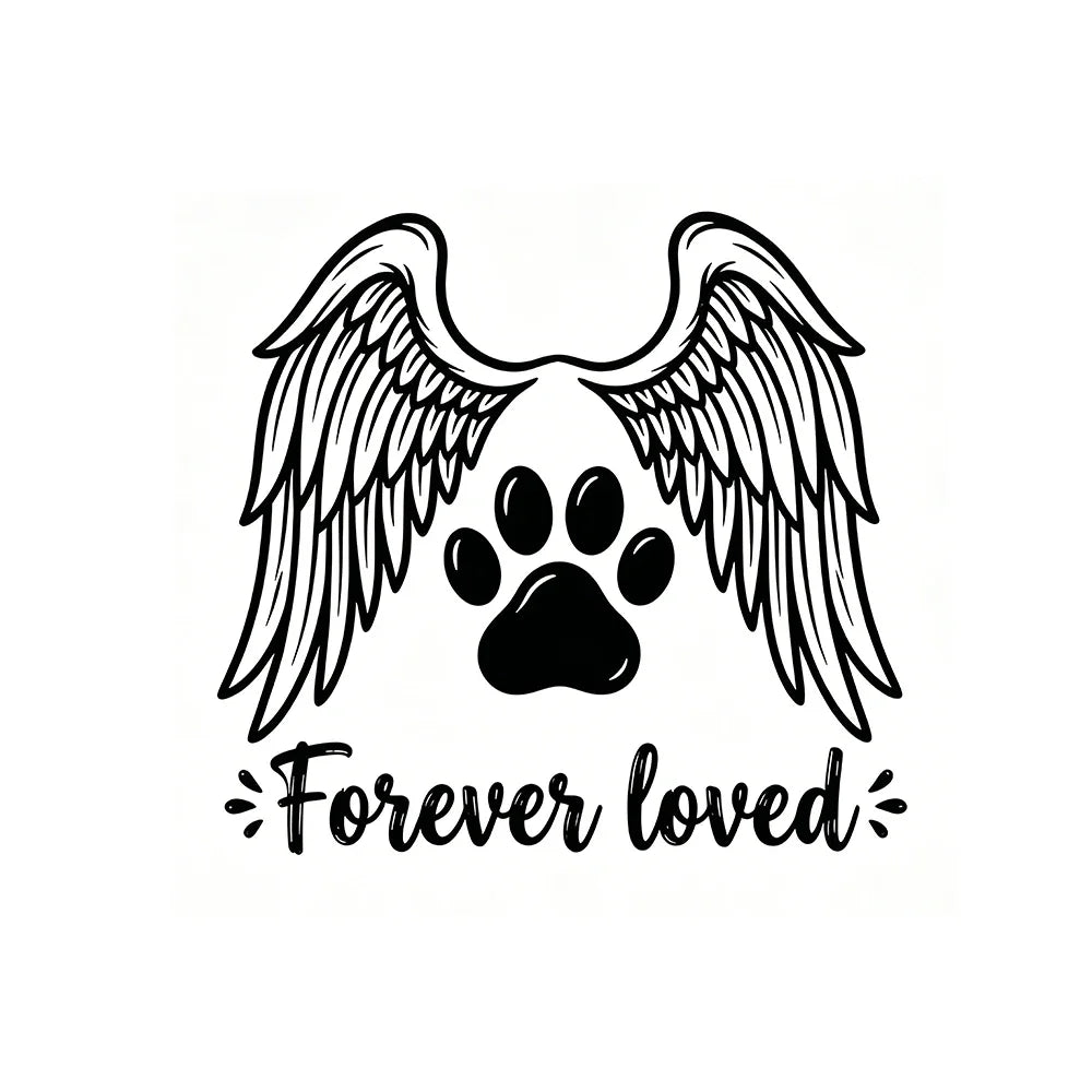 Pet Memorial UV Sticker "Forever Loved" Paw Angel Wings Decal