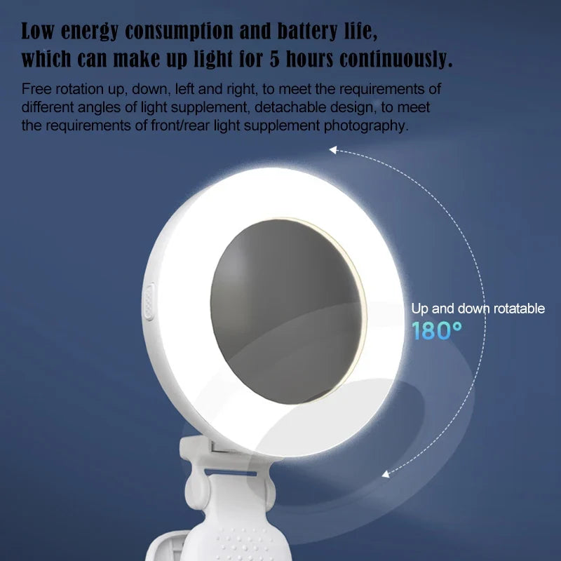 Portable Rechargeable Led Lamp Mirror Light Ring Selfie Phone Clip