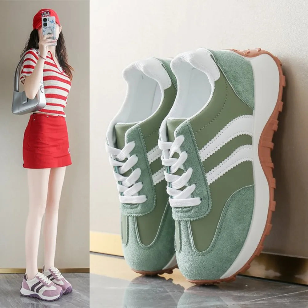 Women's Retro Suede Lace-Up Sneakers – Lightweight Casual Shoes