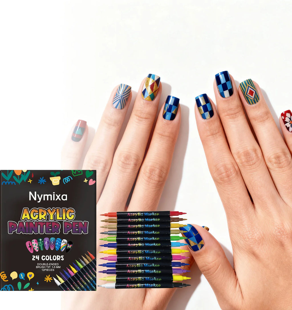 Nymixa DIY Nail Art Kit – 12-Color Pens & Glitter Decorations