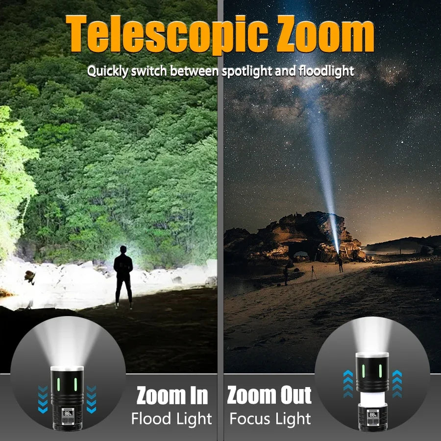 20W LED Flashlight 1000 Lumens Zoomable Rechargeable + Power Bank