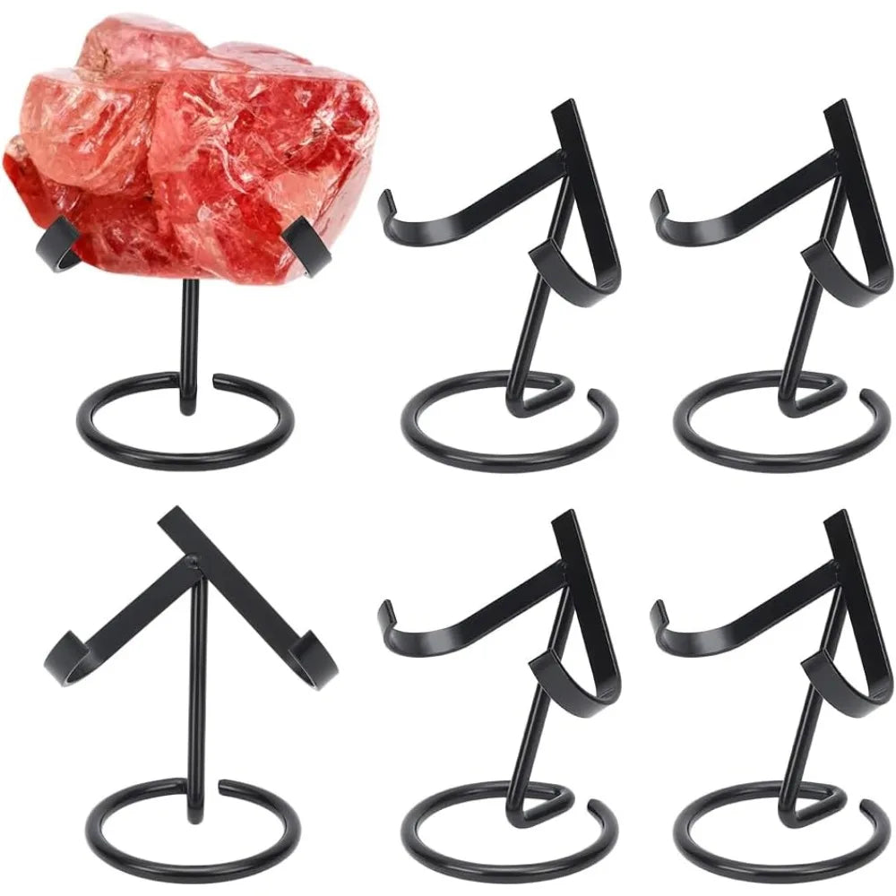 6-Pack Black Iron Crystal Ball Holder Easel Display Stands