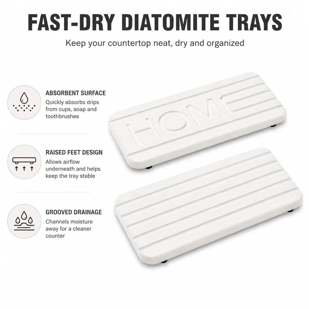 2-Piece Diatomaceous Earth Drying Mat & Sink Tray Organizer